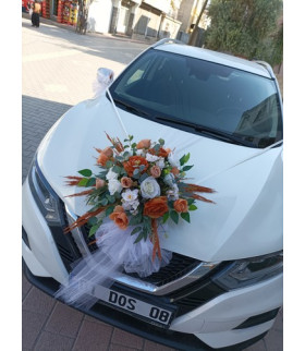 Turuncu Yapay Gelin Arabası Çiçeği Tüllü Set/Turuncu Gelin Arabası Çiçeği Yapay